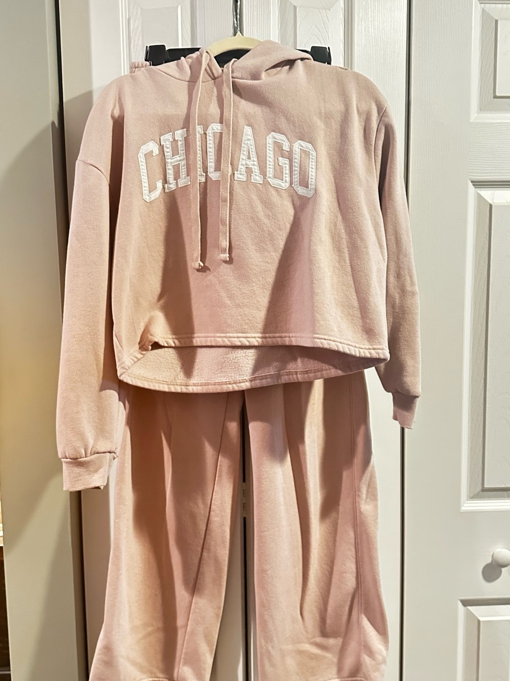 Pink Rose Blush Pink "Chicago" Cropped Hoodie Sweatshirt